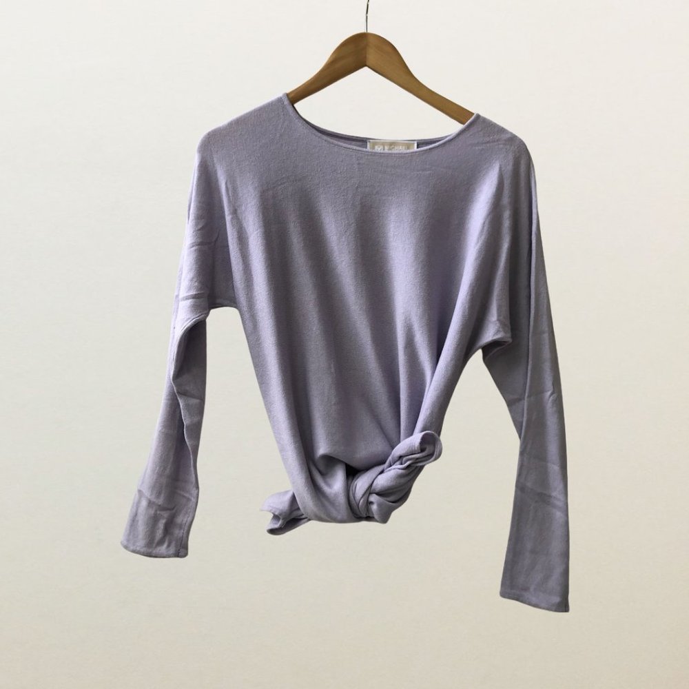 Michael Kors Long Sleeve Crewneck Lilac Cotton Blend Sweater Women Pastel Top